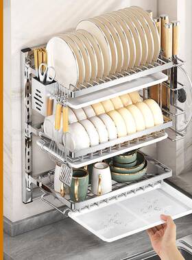 厨架房不锈钢碗碟架壁挂式置物免打子孔WPH碗柜放筷碗盘子水收沥