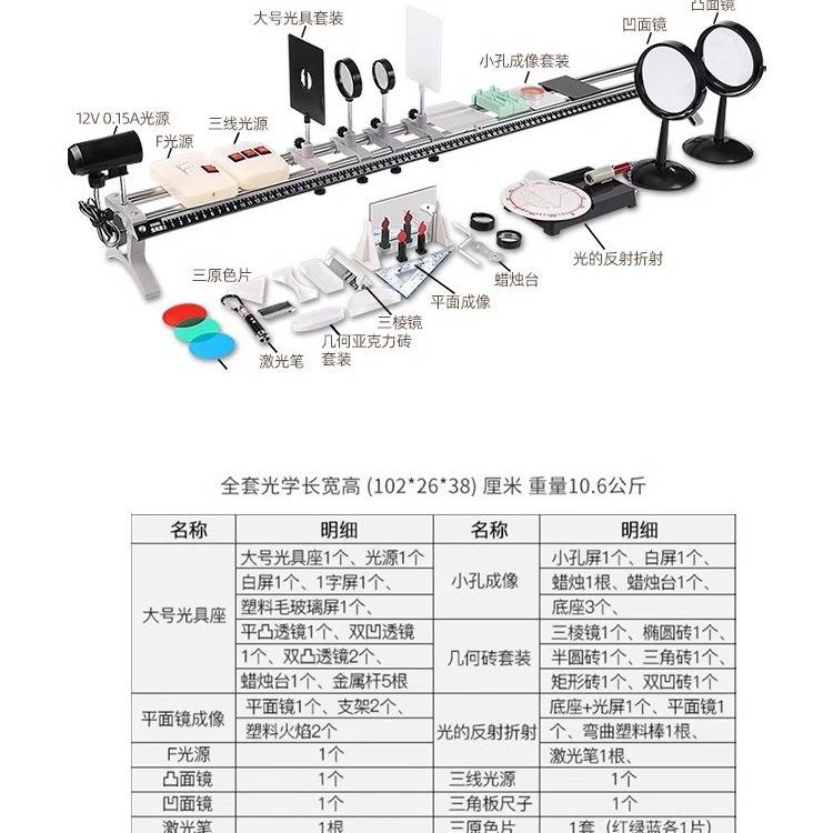 初中物理光具座光学实验器材大号凹凸透镜学生用教具演示成像规律