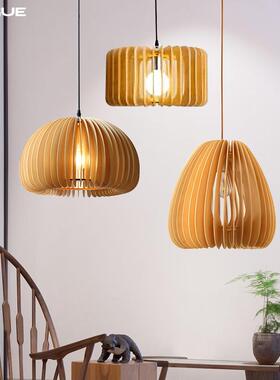 vi具ntage日式复古艺餐卧室灯中式木质吊灯创意厅灯中古餐厅吊灯
