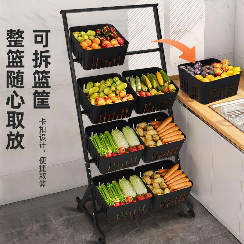 厨房家用果蔬储物架收纳筐1货架菜多层水移动小推车置物架省可空