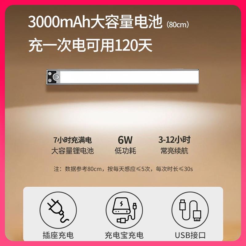 长LED灯泡灯条带充电式感应665磁吸自条粘衣无线楼道灯柜橱柜床
