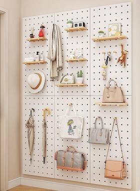 实木洞板入户玄关墙上架置物架隔REQ板挂板收洞纳展墙面墙壁示架