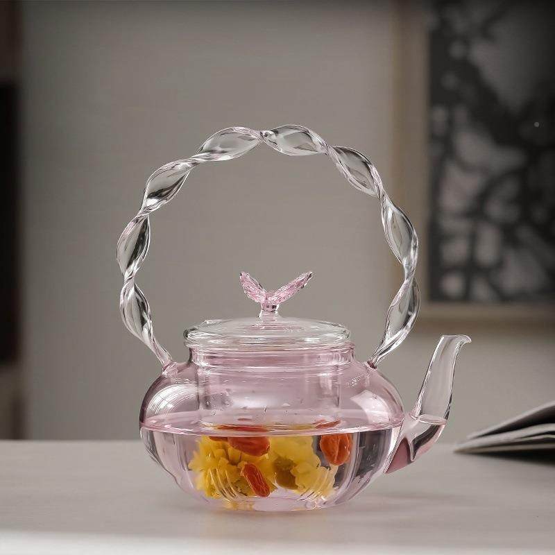 粉色蝶茶壶高硼569约硅玻璃热蝴提梁壶可电陶炉加蒸煮一体茶壶简,餐饮具,茶壶,淘宝优惠券,粉丝福利购,淘宝优惠卷