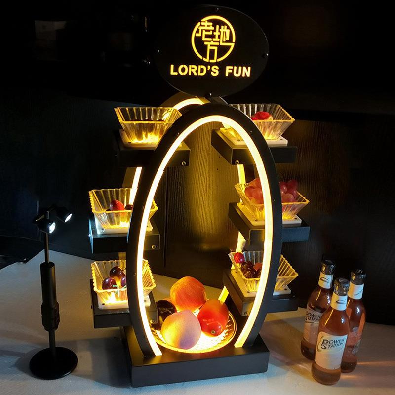 光果盘架酒吧派对包LED铁艺蛋型果盘创QPK意两层发三格小吃房碟