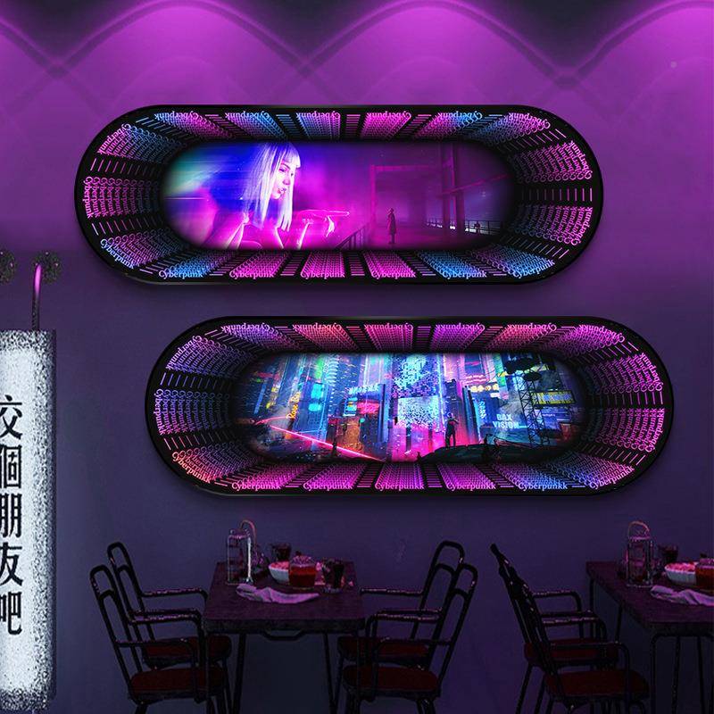 赛博朋克酒T吧发光装饰画K包厢led1竞氛围灯网吧电酒店房墙面包V
