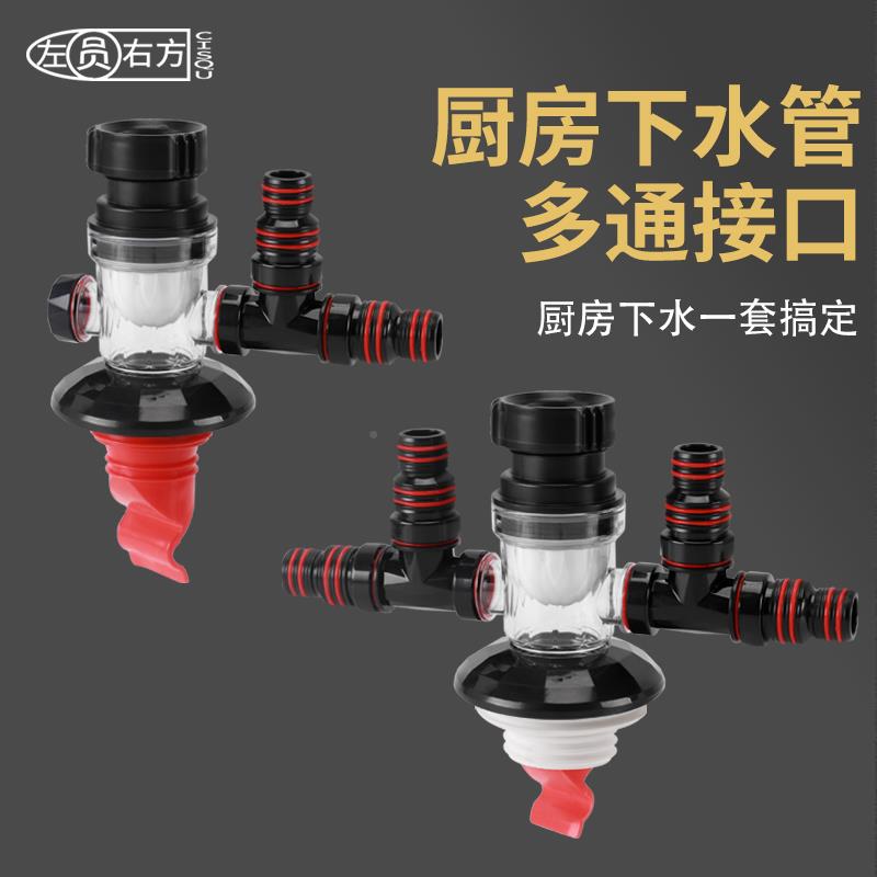 厨832房下水洗管三通防反味返前置过碗滤器排水管水槽机小厨宝接