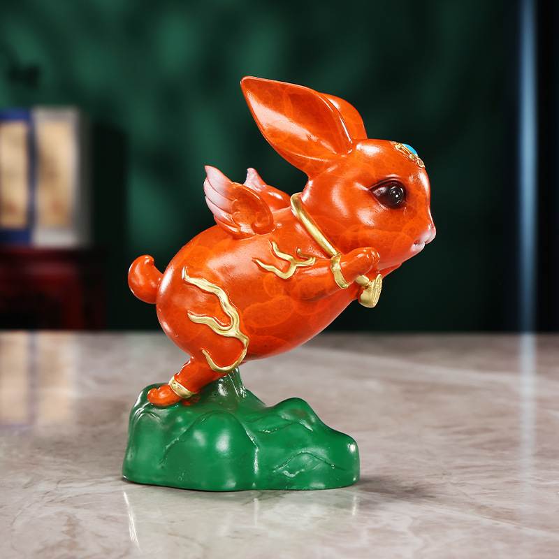 彩铜小兔子摆件 家居办公室生肖兔室内桌面迷你小飞兔工艺品摆设