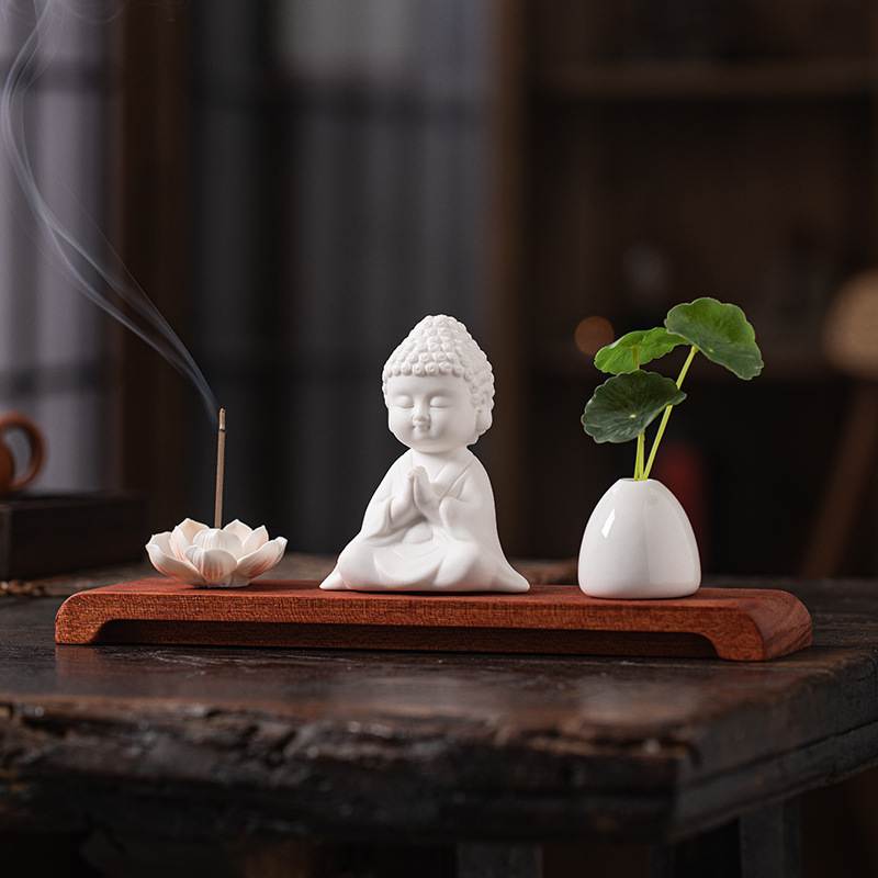 禅意白瓷如来线香炉香插摆件中式佛像茶宠家居客厅茶桌茶空间装饰