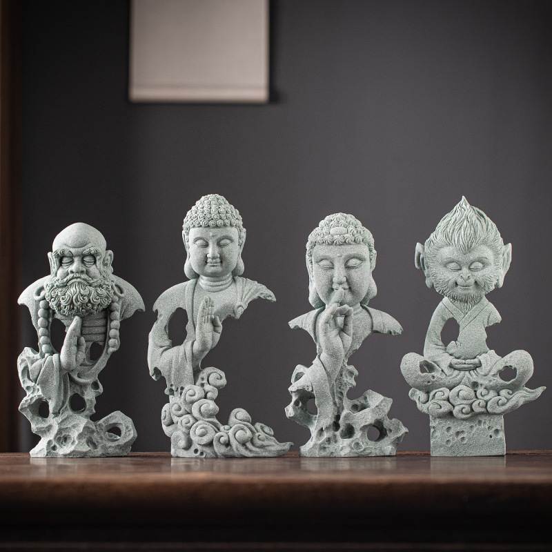 新中式释迦牟尼佛像茶宠摆件禅意达摩悟空如来鱼缸造景桌面装饰品