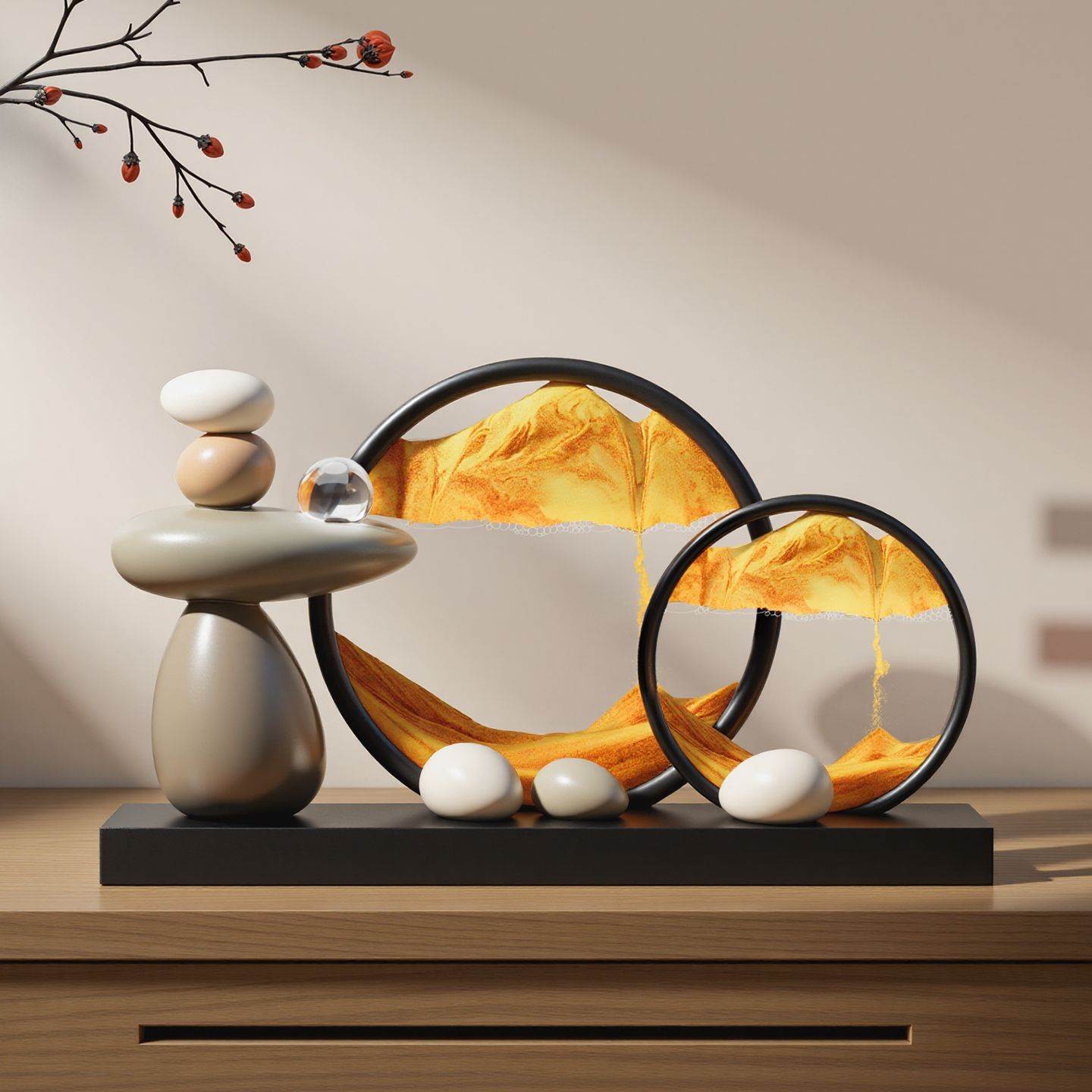 新中式时来运转流沙画摆件家居工艺品高档办公室电视柜酒柜装饰品