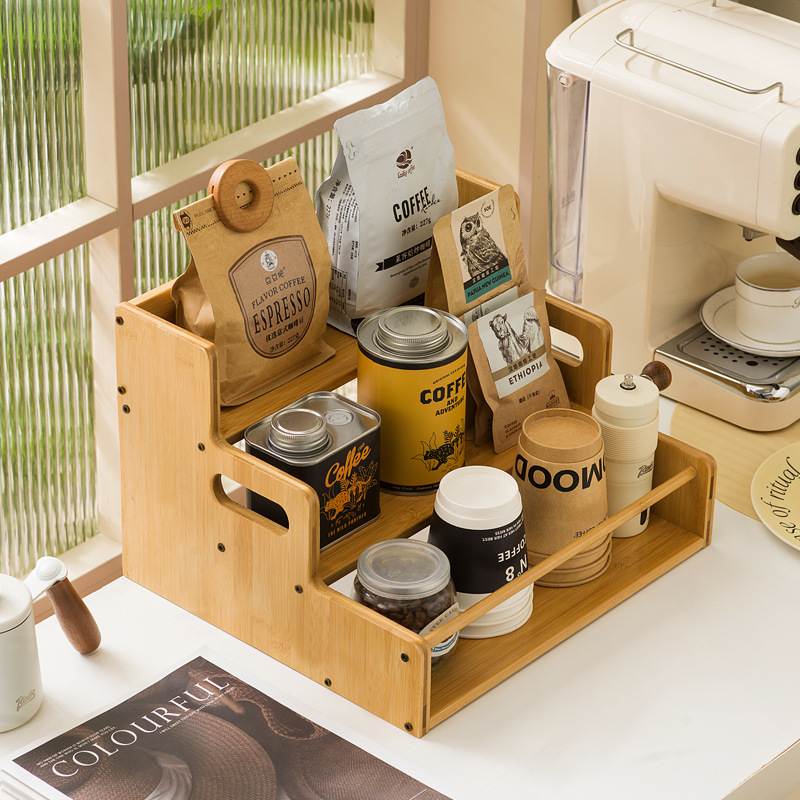 木制胡桃桌面收纳置物架实木香水咖啡杯架杯子水杯阶梯木质展示架