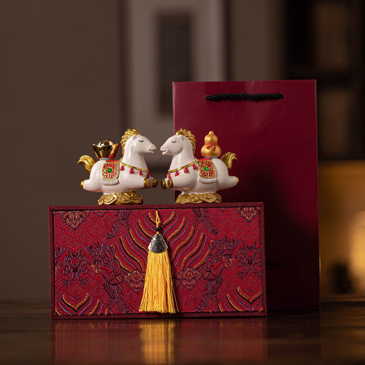 新款马上福禄国潮马礼品套装马年吉祥物生肖桌面装饰创意礼物摆件