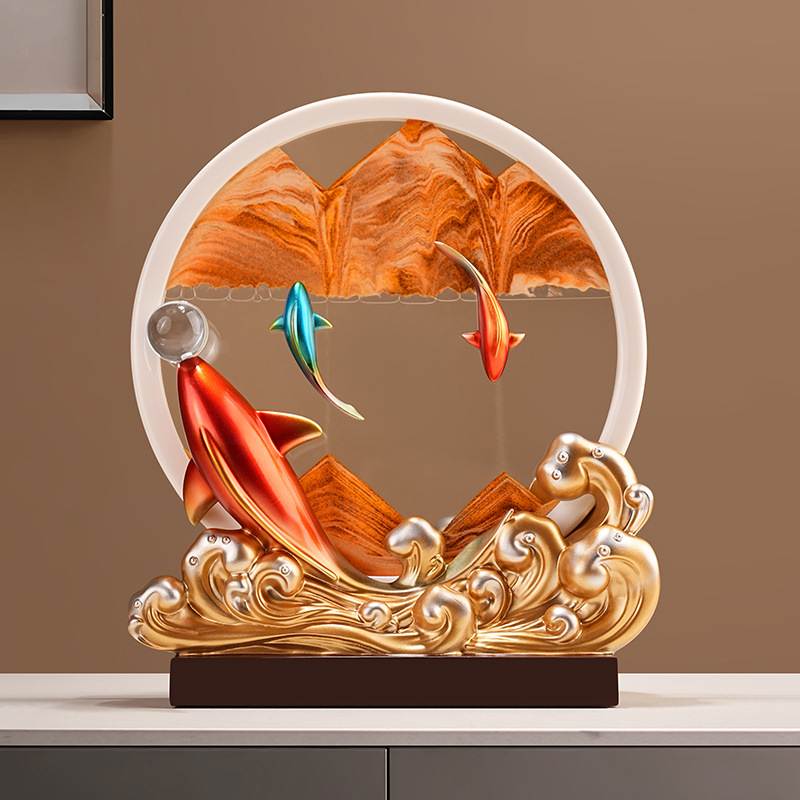 贝汉美新中式锦鲤沙画送朋友装饰家居玄关酒架装饰年会送礼摆件