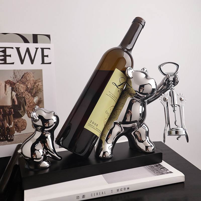 贝汉美陶瓷电镀亲子熊酒架软装家居装饰酒柜摆件跨境热采一件