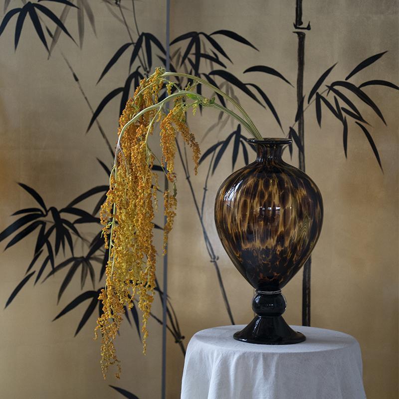 欧式中古花瓶轻奢高级感家居摆件豹纹花器艺术软装水养鲜花植物瓶