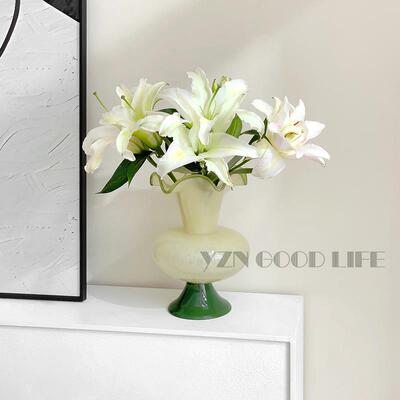 法式玻璃花瓶芬顿摆件网红轻奢电视柜装饰插花鲜花琉璃中古风灯