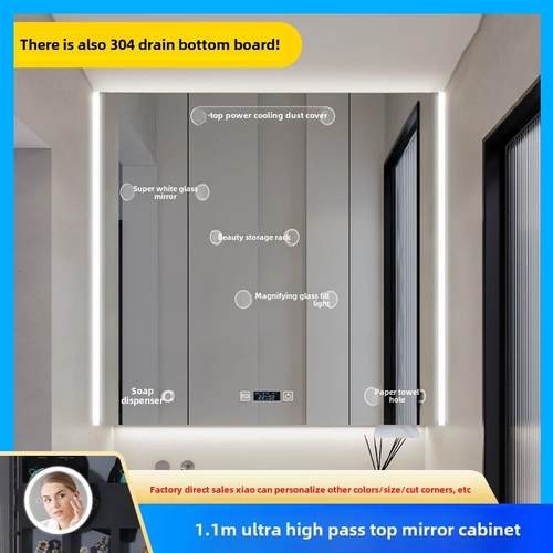 定制不锈钢智能顶镜柜隐藏美容储物架洗浴柜浴室壁挂式光除雾