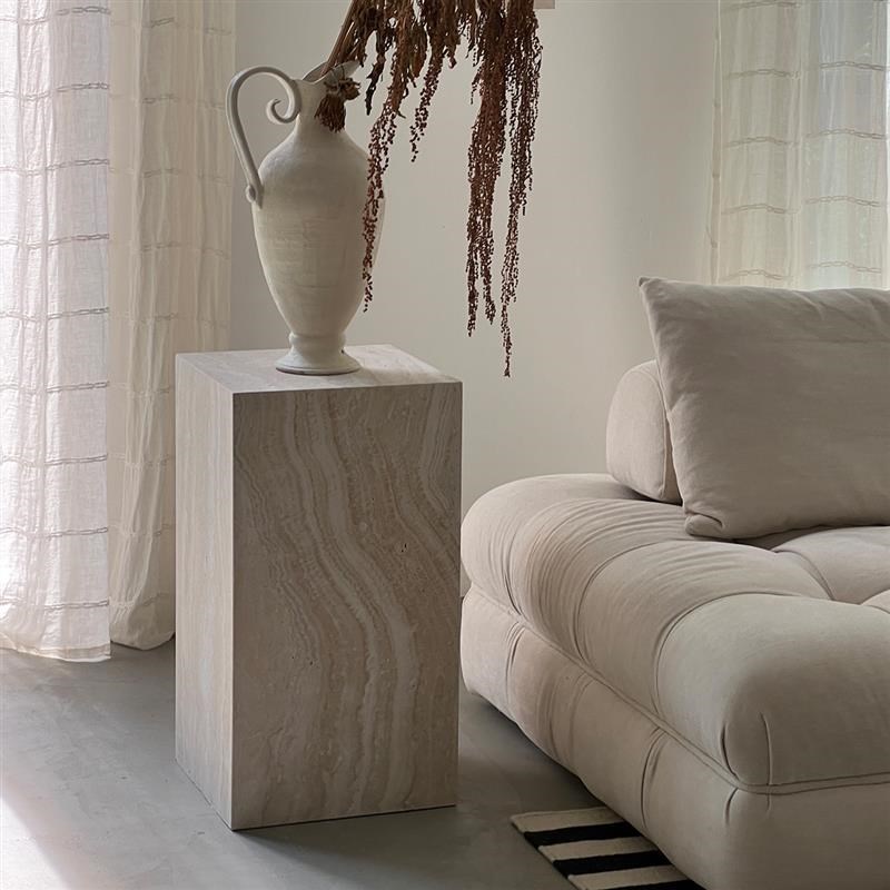 侘寂风洞石柱子大理石底座雕塑摆件落地玄关装饰展台岛台装饰墩子