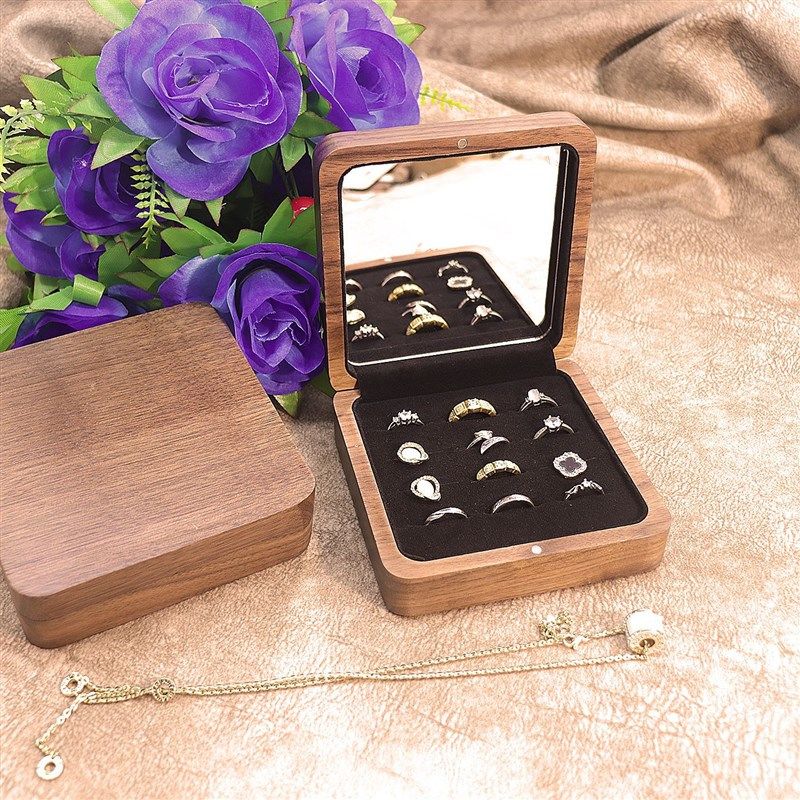 大容量胡桃木首饰盒绒布内衬珠宝首饰收纳盒戒指手表首饰盒子托盘