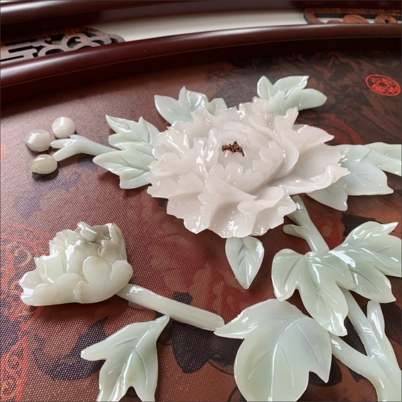 客厅装饰画中国风沙发背景墙新中式扇形挂画餐厅墙面玉雕画浮雕画图片