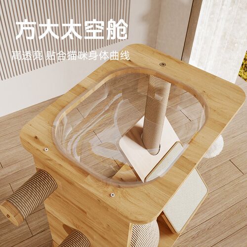实木猫爬架小型不占地太空舱猫窝一体剑麻猫抓板攀爬猫架猫咪玩具