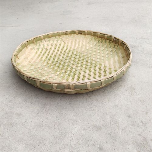 竹编簸箕家用圆形双层加固 竹匾晾晒沥水绘画装饰竹筐竹制品