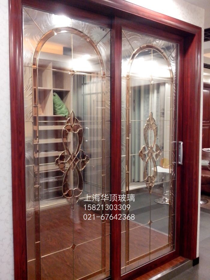 中空铜条镶嵌玻璃/木门门芯玻璃/艺术玻璃/工艺玻璃门玻图片