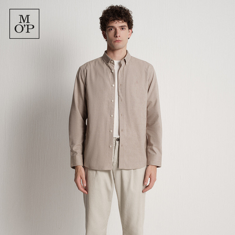 Marc O'Polo/MOP25冬季新款棉羊绒领尖扣修身商务休闲长袖衬衫男