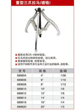 耐世重型三爪拉马 4/6/8/10/12/14/16/18寸拉马 689604 689606