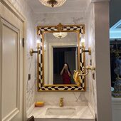 欧镜家居简约轻奢黑白格装 壁炉镜玄关镜壁挂浴室洗手台镜 饰镜法式