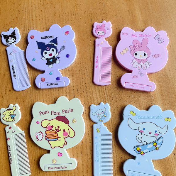 可爱三丽鸥家族镜子梳子可爱库洛米美乐蒂玉桂狗布丁狗折叠单面镜