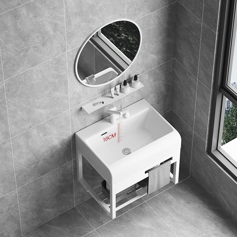 小户型挂墙式不锈钢支架盆化妆室阳台家用加深陶瓷一体洗脸洗手盆
