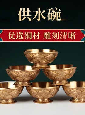 供水杯供佛杯纯铜家用佛前摆件圣净水杯供佛密宗八吉祥供水碗一套