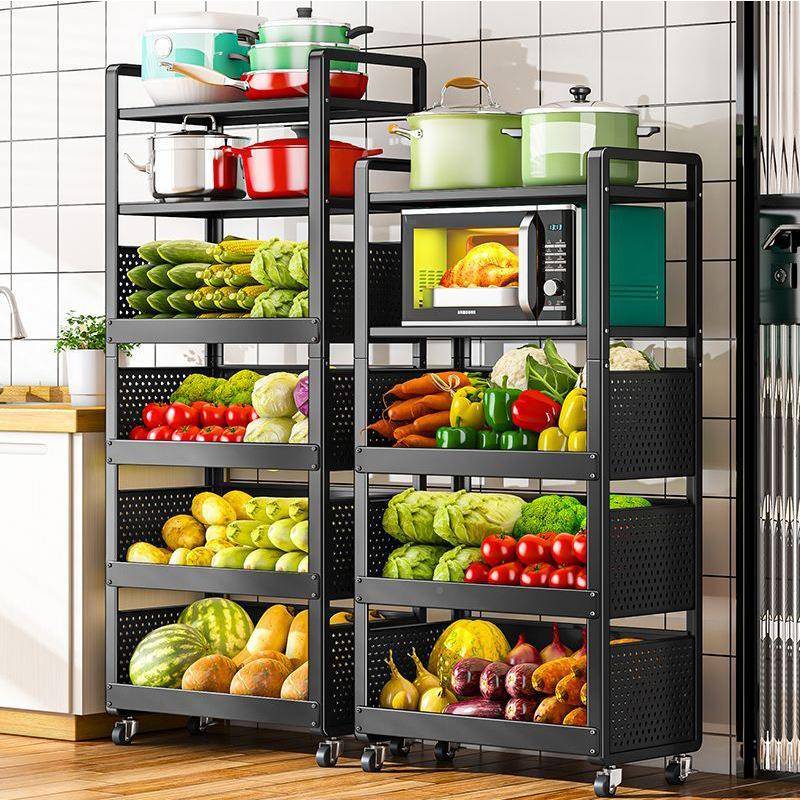 货现多层可移动家用锅架物蔬菜收纳置架落地加粗加粗置物厨房菜置