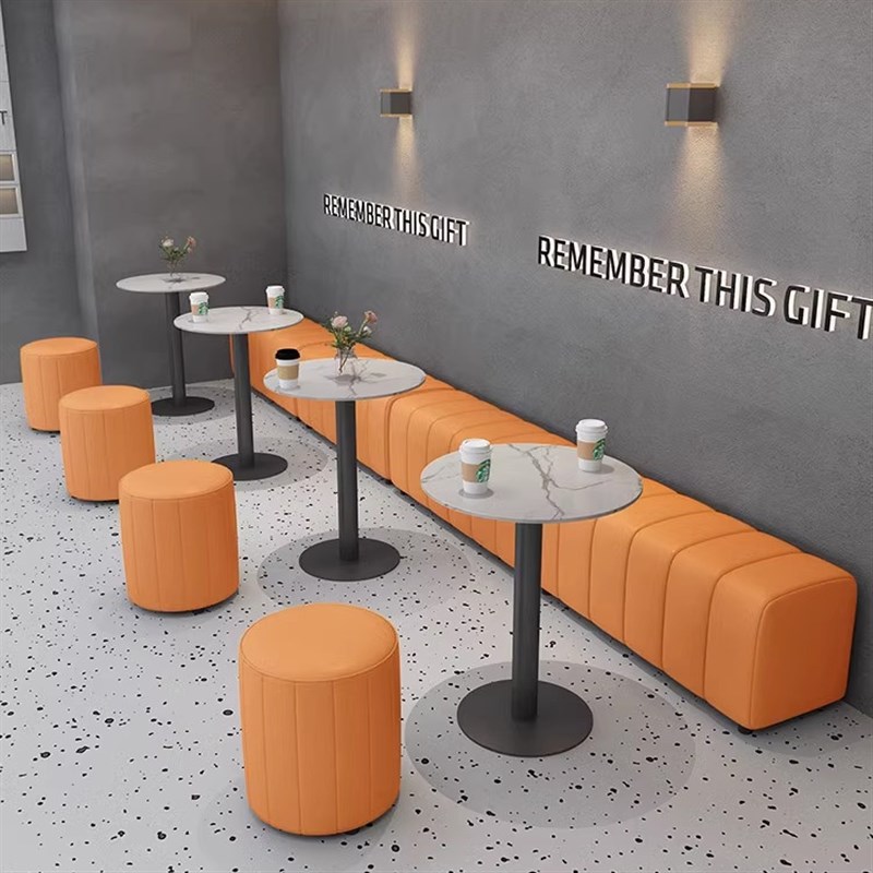 网红工业风奶茶店靠墙卡座软包休息区长条凳甜Q品店咖啡厅沙发桌