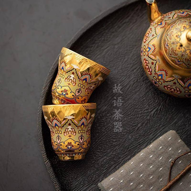 周金GY0759鸿杰师敦煌大壁画茶杯个具人专用24k纯金鎏茶具酒主人