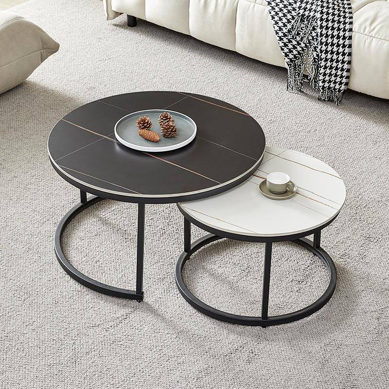 意式奢岩板茶轻家几型可伸缩极简用小户客C102厅现代简约圆形茶几