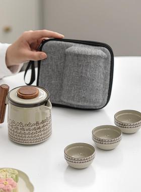 草灰哈哈装便携身式茶具旅行套快客杯一壶三杯随户外泡86265茶可