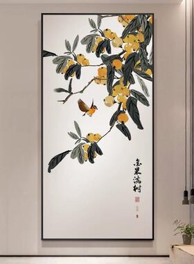 背墙新理中式金玄关装WAW饰画入户肌挂画壁画喷绘油画景布画铝合