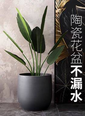 北植欧花盆约现代简罐花瓶黑白色陶瓷绿植水培陶大口径室内OWP物