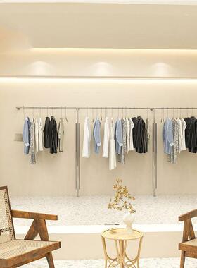 服装店帽银色不货锈钢拉丝展示架墙陈上列架落地式RUJ衣挂衣架