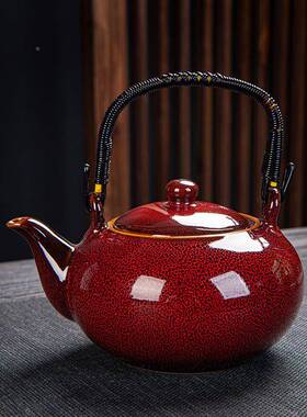 变兔毫拉提梁壶陶壶瓷复古窑日式大号凉水74321泡茶壶陶瓷礼丝品
