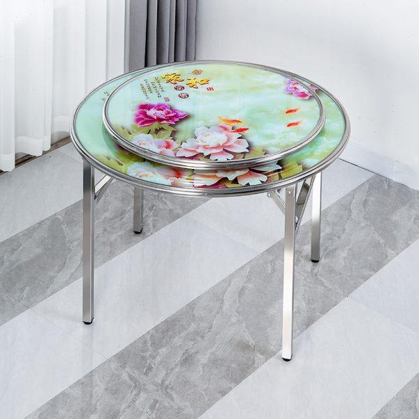 无磁不锈钢加厚弹簧折叠餐桌圆角包边家用饭店桌面带玻璃转盘餐桌,住宅家具,不锈钢/PVC餐桌,淘宝优惠券,粉丝福利购,淘宝优惠卷