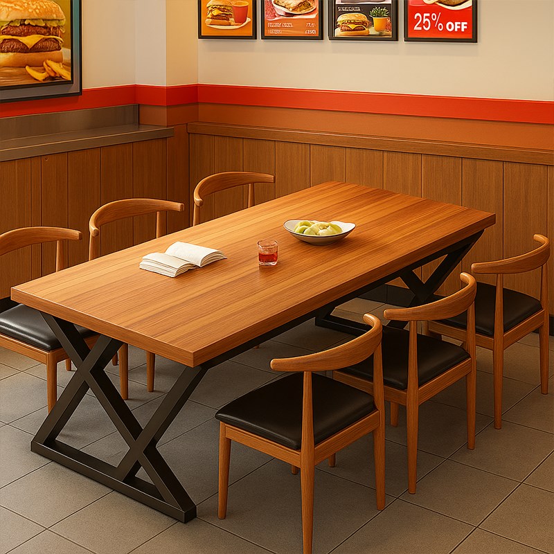 快餐店桌椅组f合桌子餐饮商用长方形吃饭桌简易餐桌小吃店专用桌