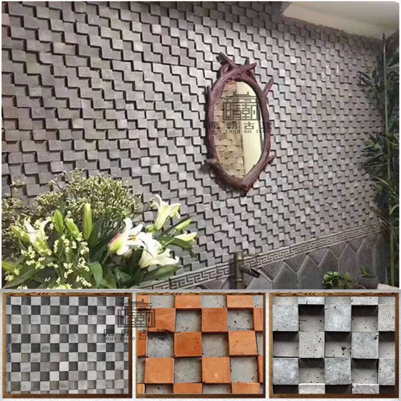 背景墙红砖肌理网格方砖创意艺y术墙马赛克红砖片凹凸款外墙砖切