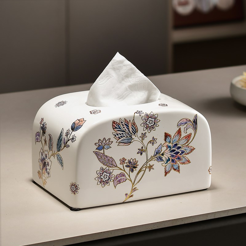 新中式国风陶瓷纸巾盒 抽纸盒客厅茶几茶室收纳纸抽盒Z高级感高档