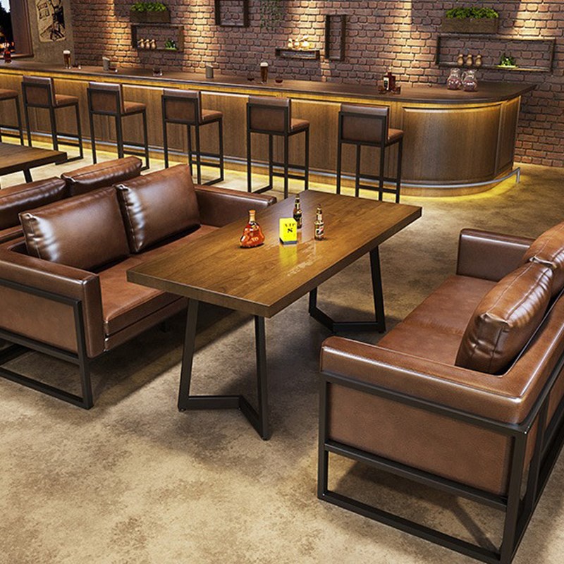 餐饮商用餐桌酒吧j酒馆卡座吧台桌胡桃色网红餐厅饭店快餐桌椅组