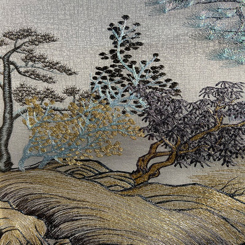 千里江山图客厅沙发背景墙刺绣装饰画苏州刺绣成品挂画新中式壁画图片