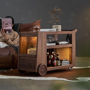 实木小推车黑胡桃木沙发边几小户型客厅茶台边柜窄边桌可移动茶几