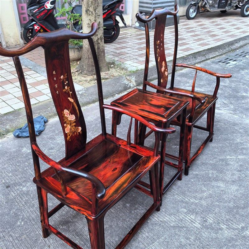 大红酸枝官帽椅三件套家用客厅茶几三件套四出头雕花靠背椅太师椅,住宅家具,红木椅凳,淘宝优惠券,粉丝福利购,淘宝优惠卷